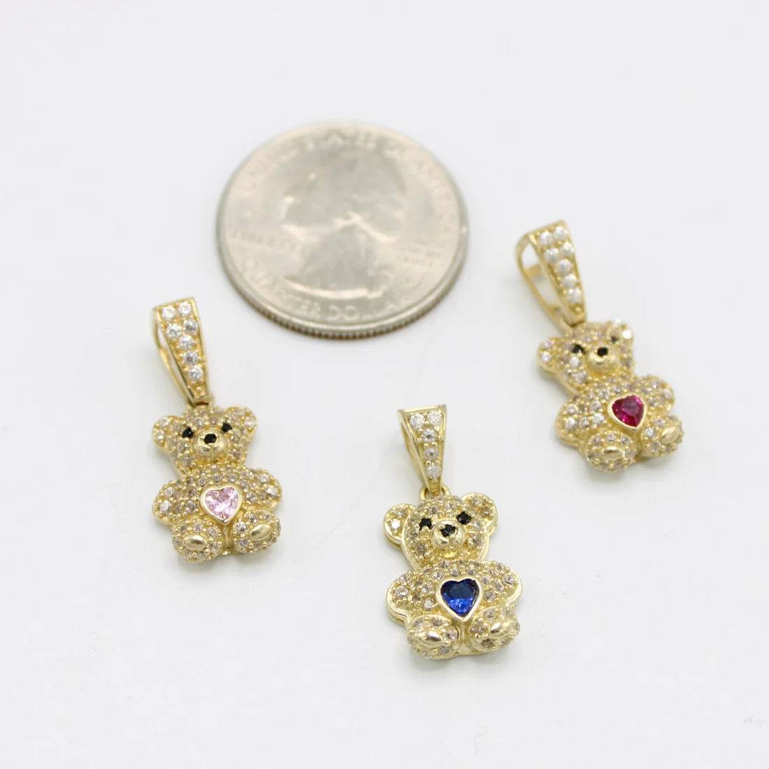 14K Teddy Bear Pendant cz ( Birthstones ) Stones Yellow Gold