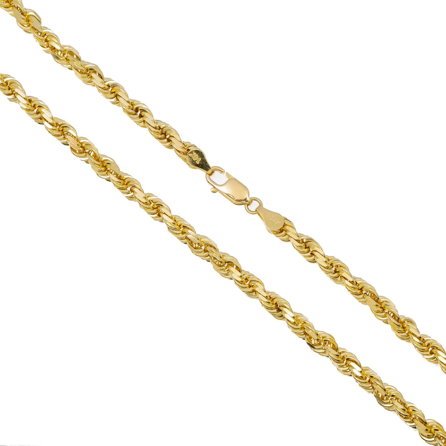 14k Yellow Gold 5mm Solid Rope Laser Chain Available In Sizes 18"-26"