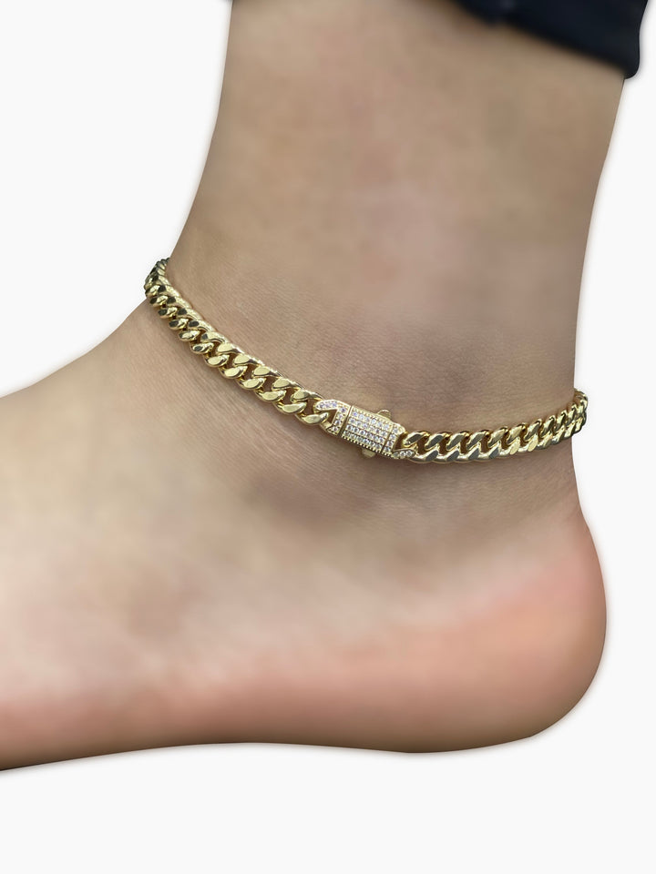 14k Hollow Cuban Ankle Bracelet