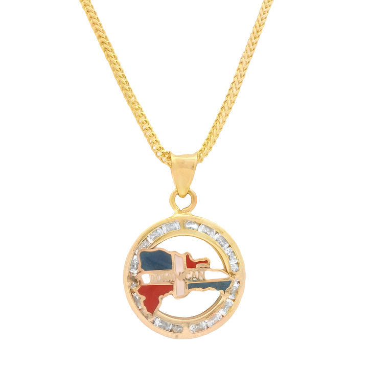 14k Dominican Republic 🇩🇴 Pendant W/ Hollow Franco Chain (16” Inches)