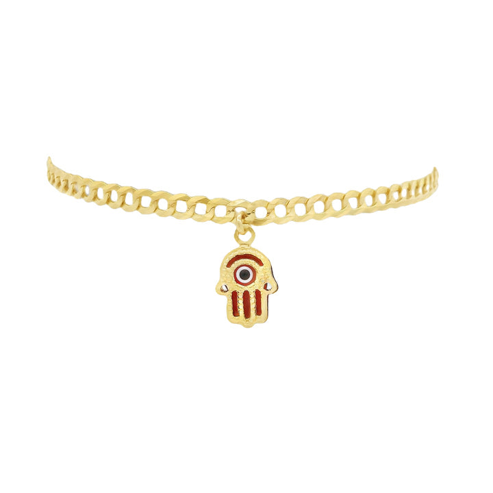 14K Solid Cuban Ankle Bracelet W/ Hamsa Included